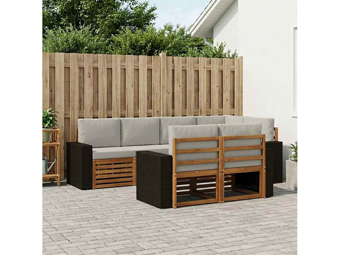 Vidaxl Conjunto De Sofá Sectional 7 Pcs Natural E Cinzento-claro