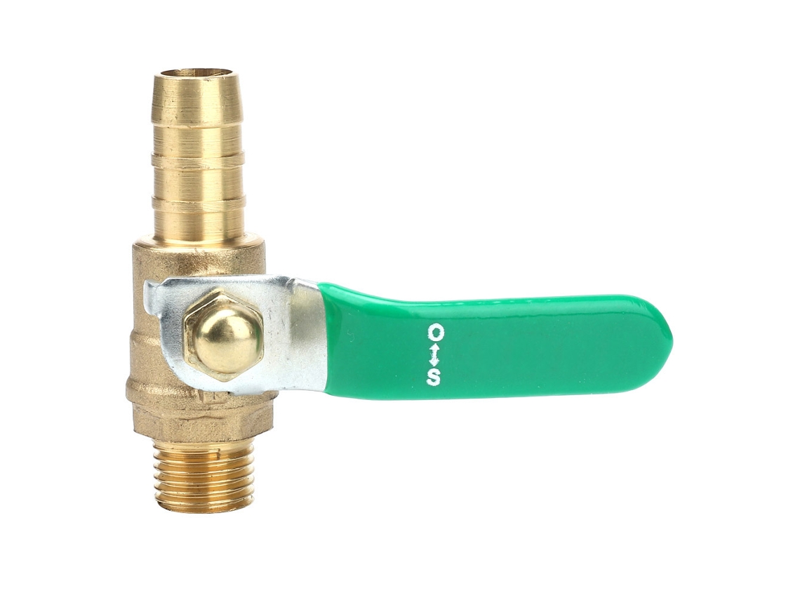Válvula De Bola Latão Com Alavanca Verde G1/4" Macho Para Mangueira 8mm Anti-corrosão