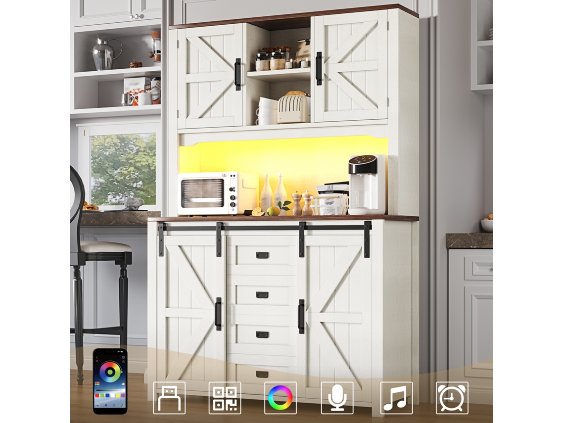 Armários Cozinha 115cm Portas Correr Led Preto Branco VELTRIX