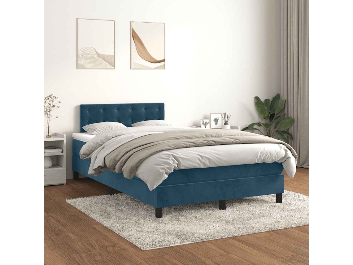 Vidaxl Cama Boxspring Com Colchão 120x200 Cm Veludo Azul-escuro