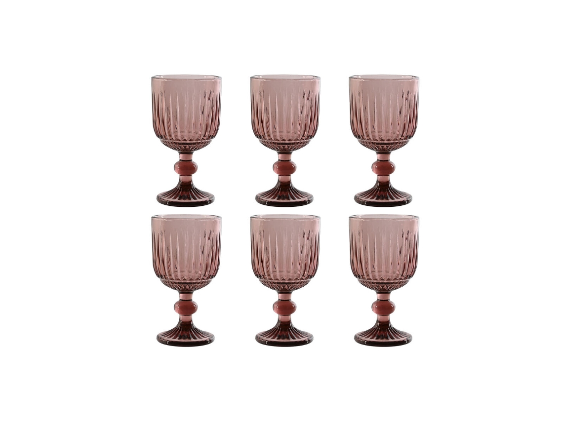 Conjunto de Copos HOME ESPRIT Cor de Rosa Cristal 8 x 8 x 14,5 cm (6 Unidades)