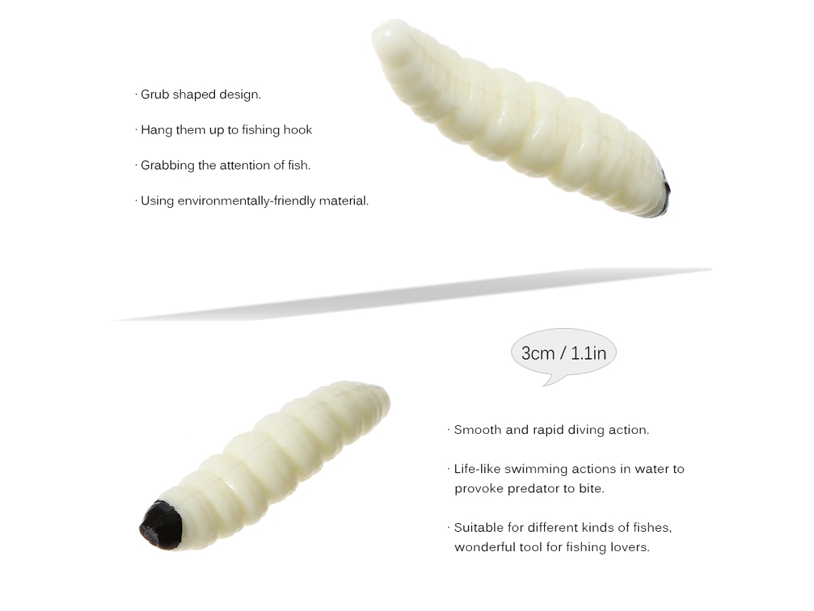 Isca de Pesca Maggot Grub 3cm 1g 20pcs