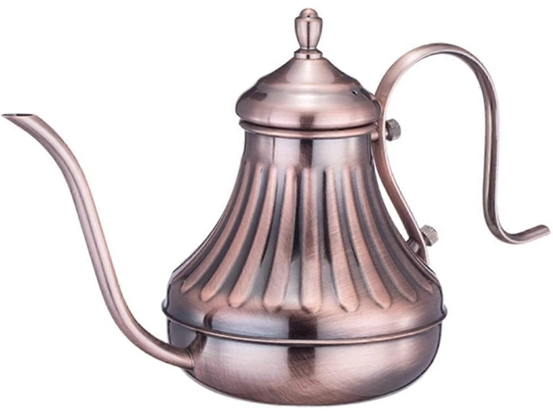 Chaleira Para Café Coado Em Aço Inoxidável Com Bico Longo Em Formato De Pescoço De Ganso, Estilo Retrô, Ideal Para Casa E Camping, Na Cor Bronze.