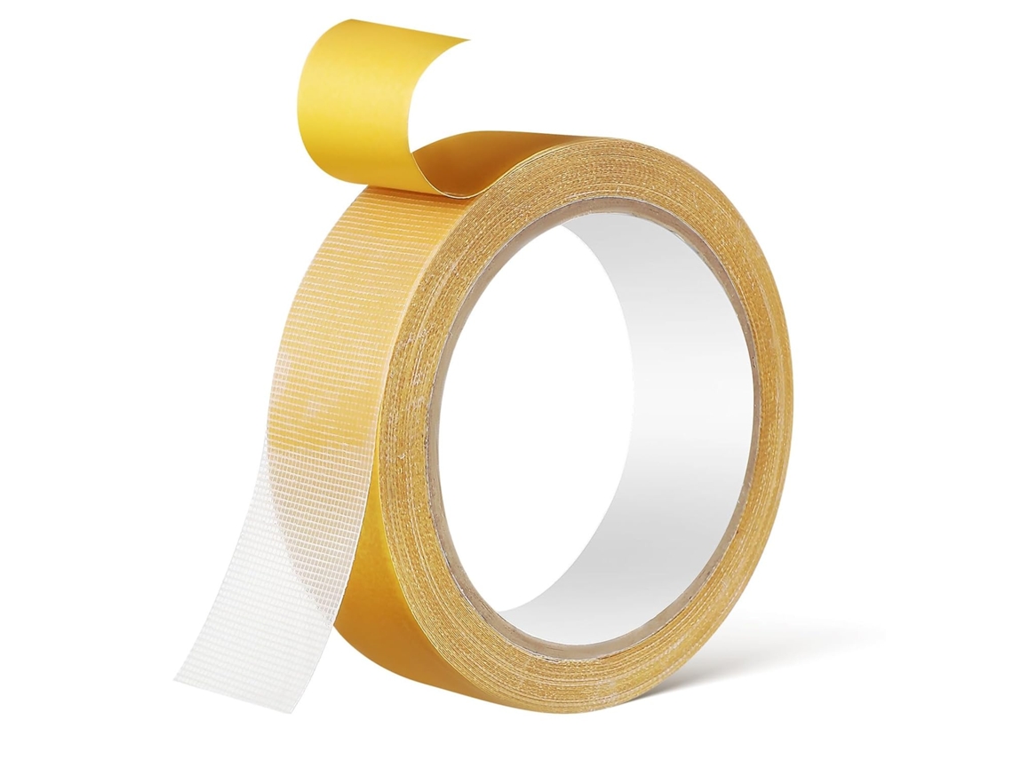 Fita Adesiva Dupla Face Reforçada, 1 Rolo, Tecido Amarelo, Comprimento