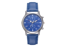 Relógio social Fanteeda com pulseira de PU para homens e mulheres, padrão azul simples.