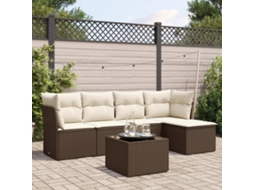 Vidaxl 6 Pcs Conjunto De Sofás Jardim C/ Almofadões Vime Pe Castanho