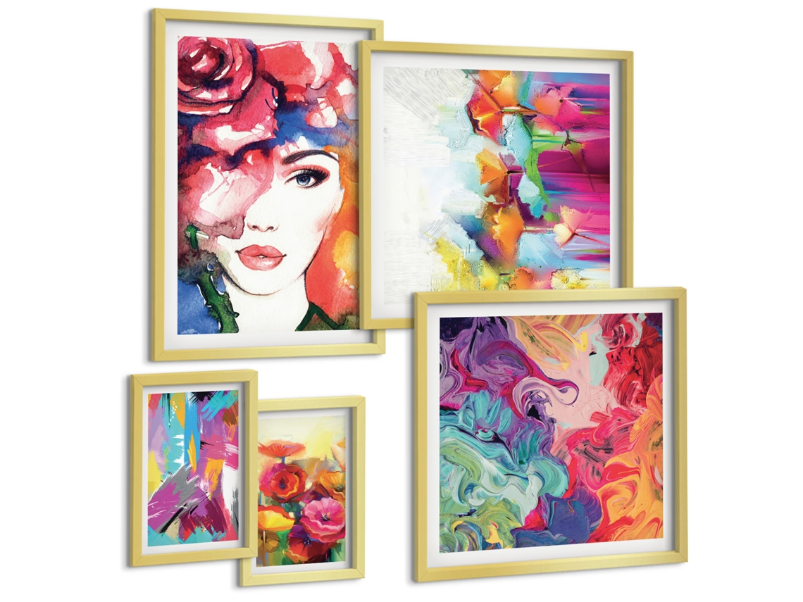 Conjunto De Pinturas Abstrações Coloridas Retratos Espelharte (5 Peças)