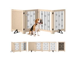 Portão Independente para Pets, Portão para Cães com Porta, 4 Painéis, para Corredor, Escadas, Batente de Porta, Mdf, Aço Ge