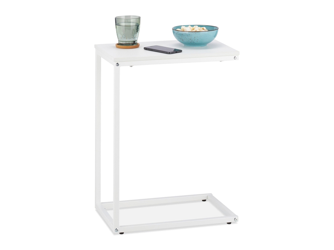 Mesa Lateral Branca Em Formato De C Para Sofá E Cama