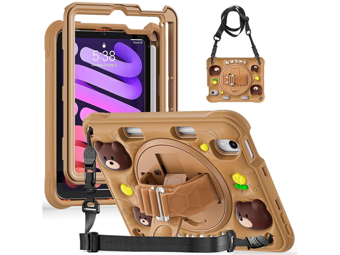 Capa Híbrida De Silicone E Pc Com Suporte Giratório E Design De Urso Para Ipad Mini 2024 / Mini 6.