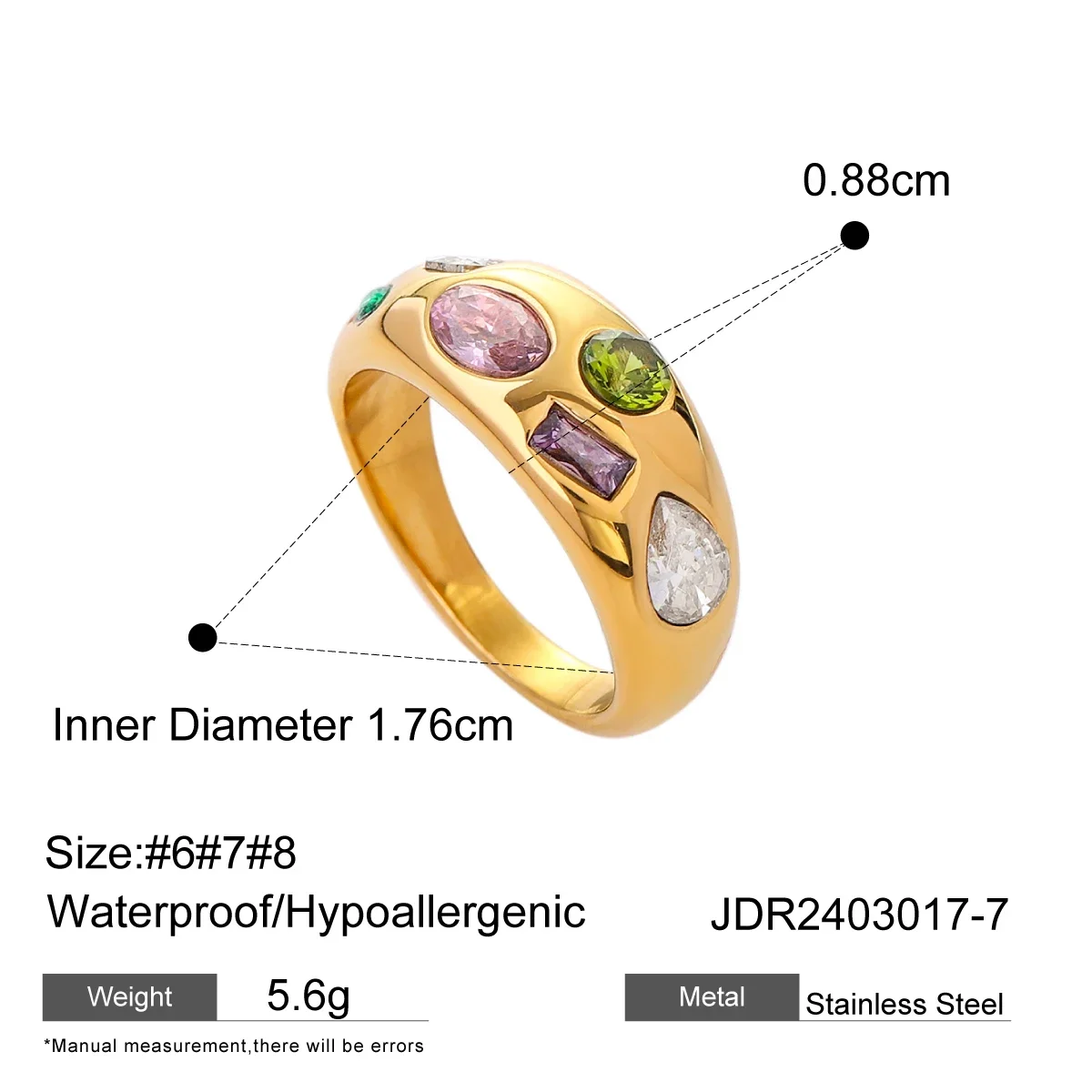 Anel Com Zircônias Coloridas E Diamantes, Textura Fundida À Prova D'água, Estilo Moderno.