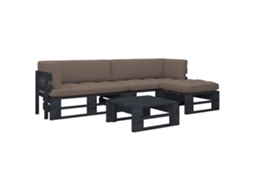 Vidaxl 4 Pcs Conj. Lounge Paletes C/ Almofadões Pinho Impregnado Preto