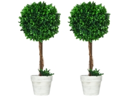2 Árvores Buxo 60cm Uv Vasos Decoração Verde VELTRIX
