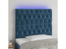Cabeceira De Cama C/ Luzes Led Veludo 100x7x118/128cm Azul-escuro