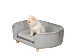 Sofá Pet Veludo Espuma Pés Betula 86x55cm Cinza VELTRIX