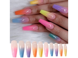 Conjunto de 2 Peças de Tips para Unhas Modelo B3 em Gradiente de Arco-Íris e Estilo Bailarina Super Longo com Gel