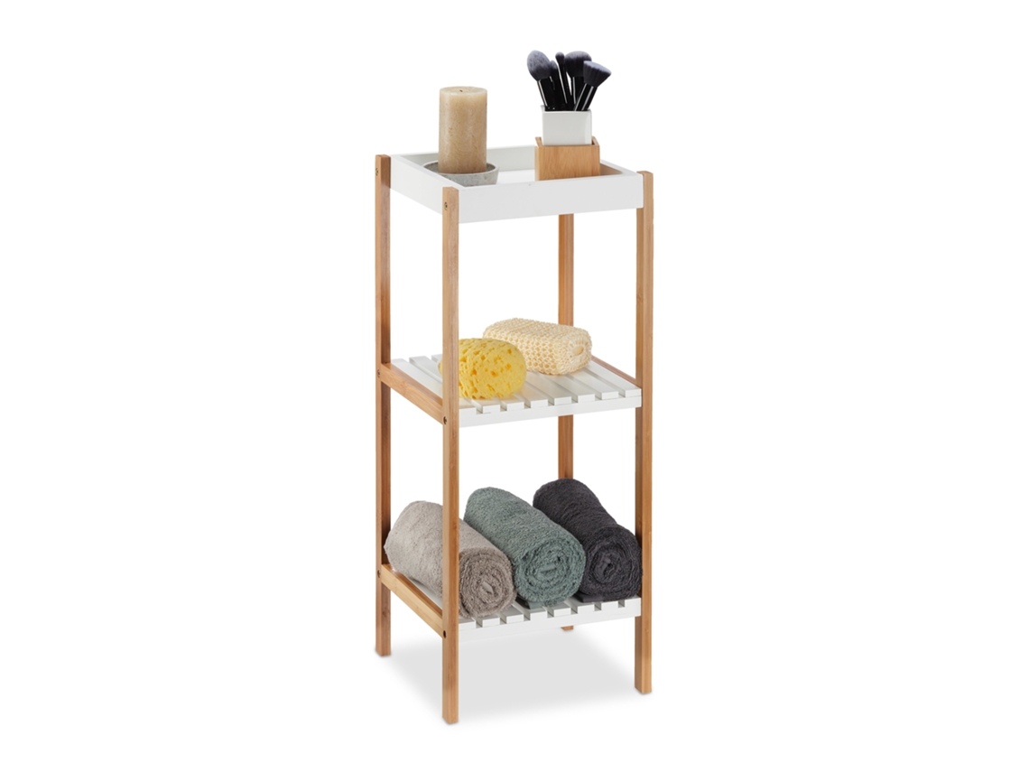 Relaxdays Prateleira De Banheiro Com 3 Andares, Independente, Bambu, Mdf, Hbt: 72x30x29 Cm, Natural/branco