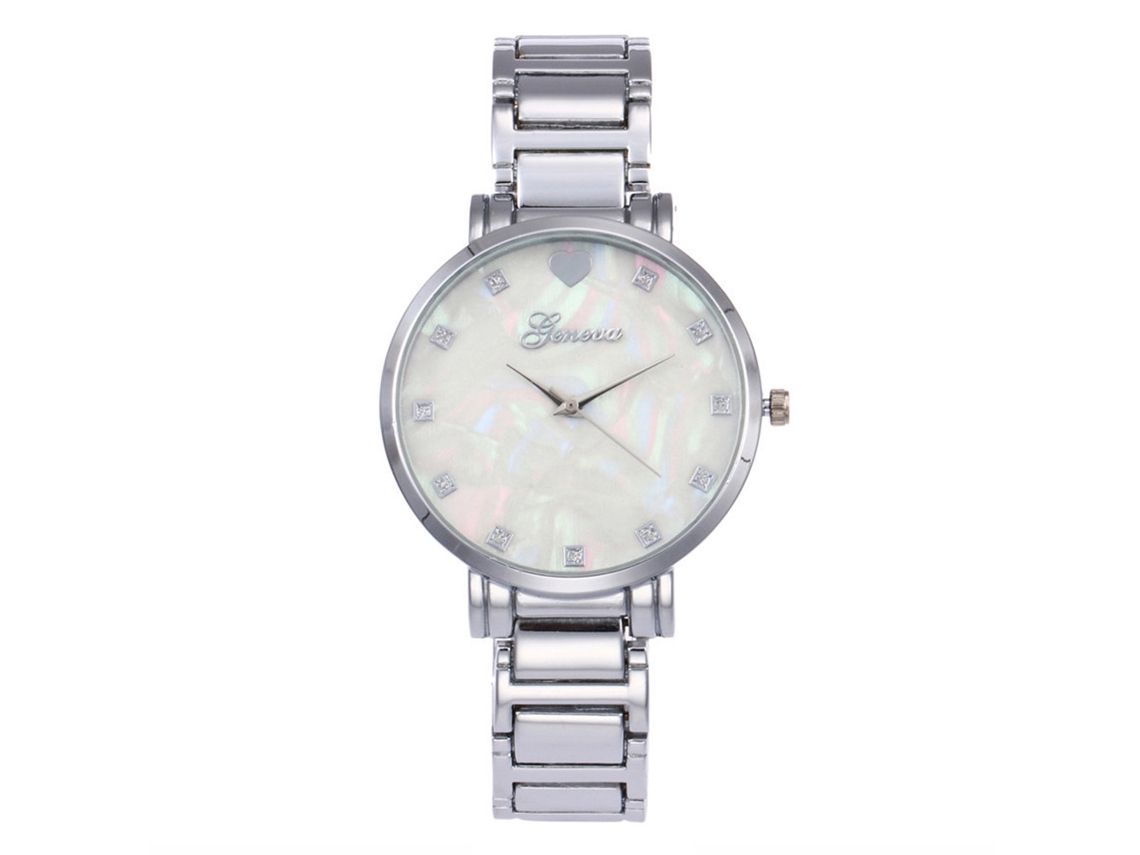 Relógio de Pulso Feminino de Quartzo com Strass Liga Redonda Simples Prata