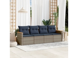 Vidaxl Conjunto De Sofá De Jardim Com 4 Peças E Almofadas Em Rattan Sintético Cinza