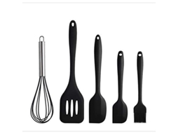 Rebe set de 5 Espátulas de Silicona Resistente Ao Calor, Inclui Escova, Raspador e Batedor para Cozinha, Assado e Mistura, Preto
