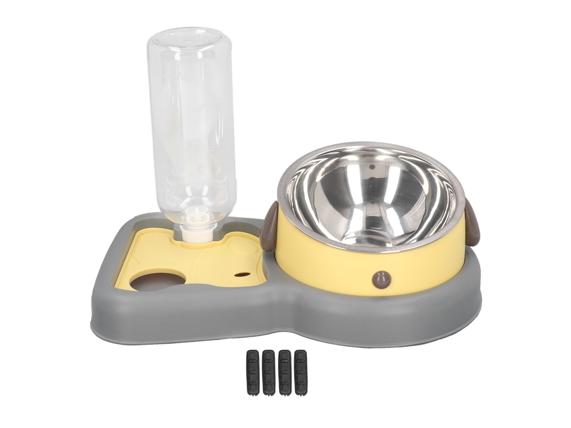 Conjunto de Comedouro e Bebedouro para Animais de Estimação, Evita Derramamentos, Elevados para Gatos com Bebedouro Automático, Amarelo AQUAFORGE