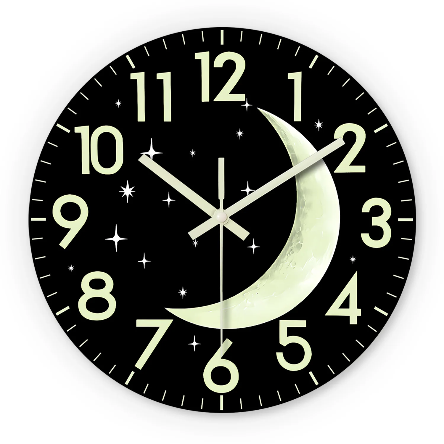Relógio De Parede Luminoso De Madeira Com Estrela E Lua, Minimalista E Criativo (16 Polegadas), Relógio De Quartzo Silencioso.