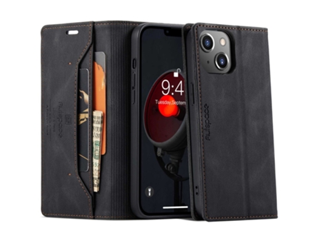Capa Bloqueio Rfid Para Iphone 14 Autspace Pele Sintética Preto