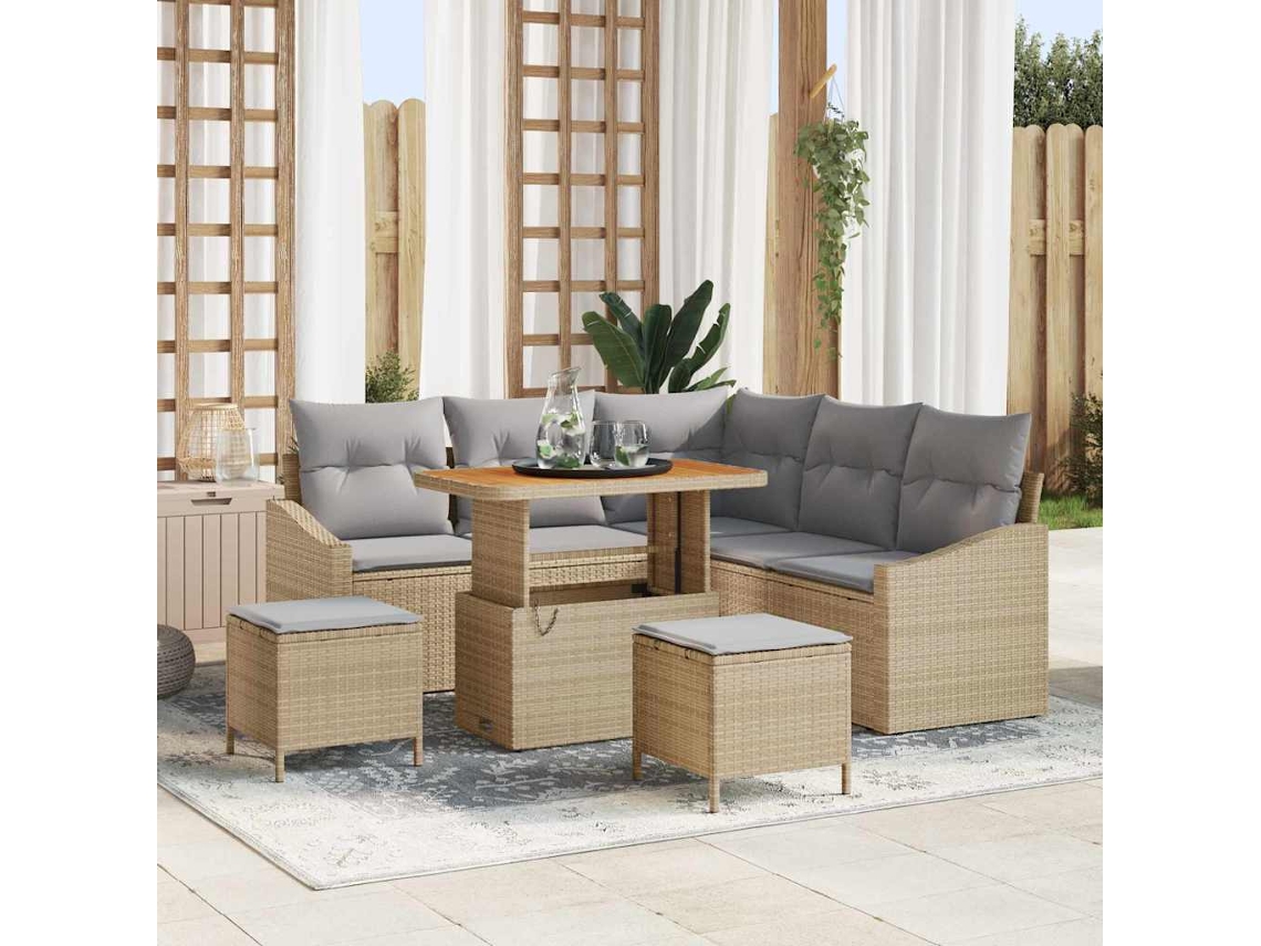Vidaxl Conjunto De Sofá De Jardim 8 Unid. Bege Vime Pe