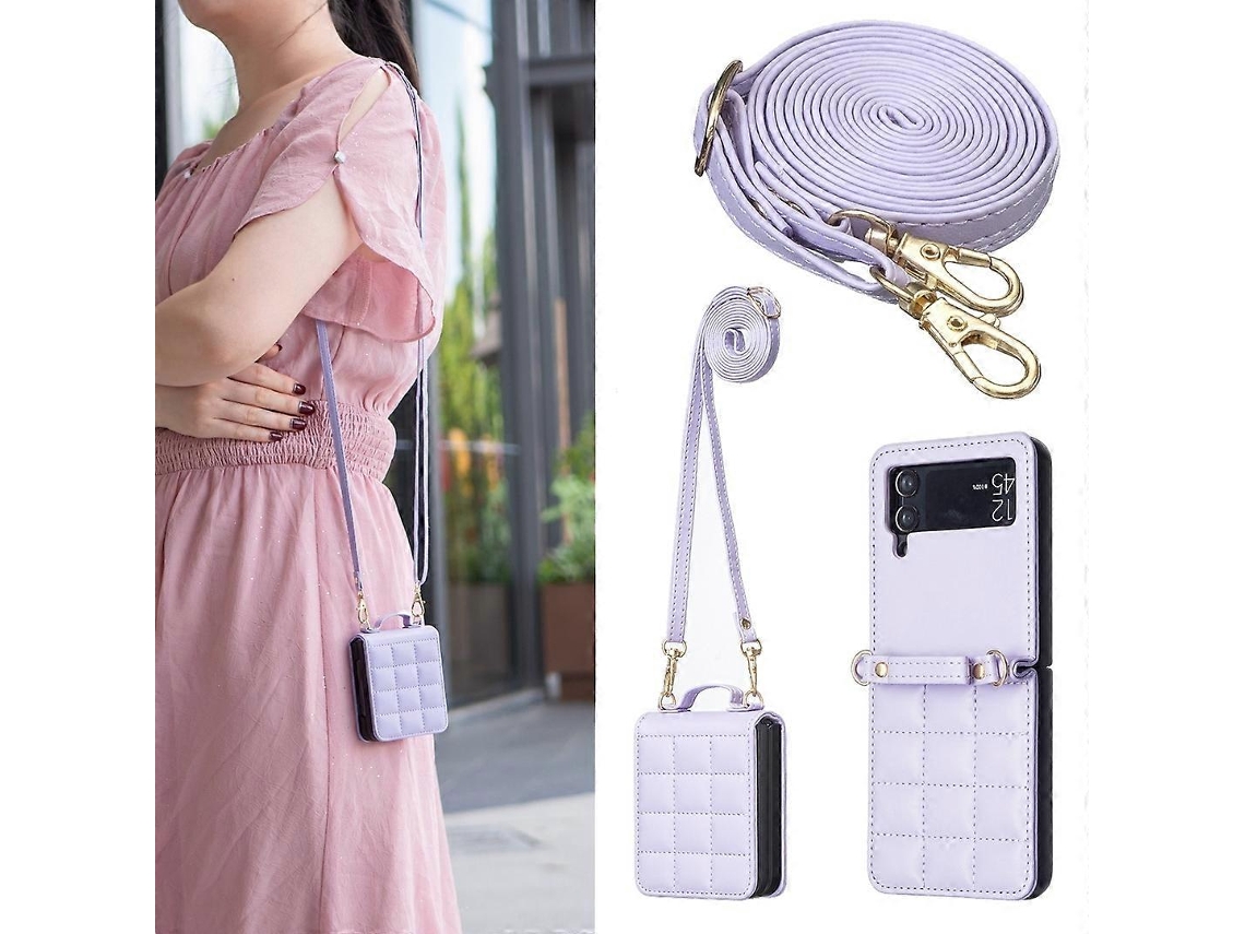 Capa De Couro Para Celular Com Cordão Transversal Em Formato Quadrado