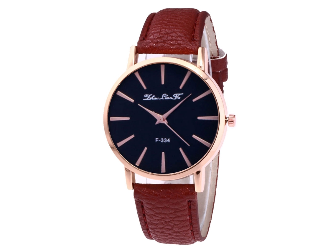Relógio de Pulso Feminino de Quartzo com Pulseira de Couro Pu Estilo Simples e Dial Redondo (café)