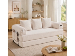 Sofá Compacto Dobrável, Estrutura Metálica, Bolsos E 3 Almofadas. Lounge Personalizável. Metal E Tecido Moderno - Ideal Para Sala. Bege.