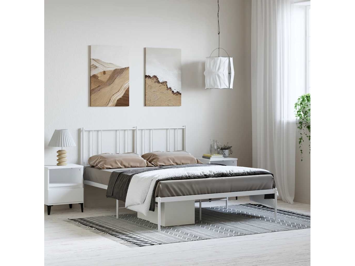 Vidaxl Estrutura De Cama Com Cabeceira 150x200 Cm Metal Branco