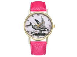 Reloj De Pulsera De Cuarzo Con Diseño Retro, Unisex Casual Para Hombre Y Mujer Rojo Rosa