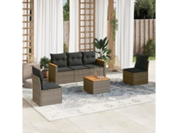 Vidaxl 6 Pcs Conjunto Sofás De Jardim Com Almofadões Vime Cinzento