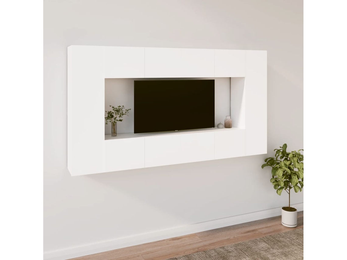 Vidaxl Conjunto Móveis De Tv 8 Pcs Madeira Processada Branco
