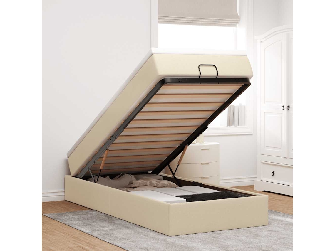 Vidaxl Estrutura De Cama Otomana Com Creme De Colchão 90x200cm Tecido
