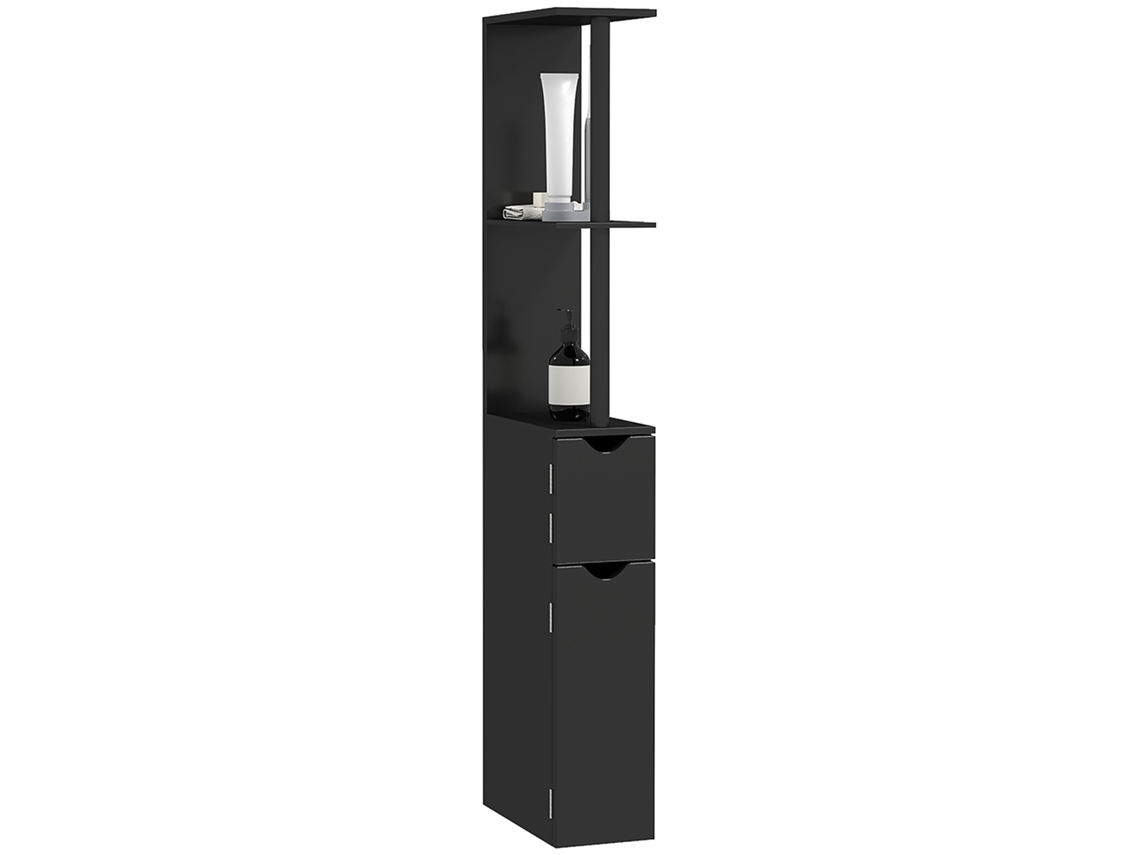 Coluna De Banho Com 2 Prateleiras E 2 Armários, Móvel Alto Economizador De Espaço 15.2x29.8x118 Cm, Preto