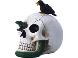Omni decoración de Halloween, Calavera de Resina Pintada À Mão com Serpente e Corvo, Escultura de Esqueleto para Adorno