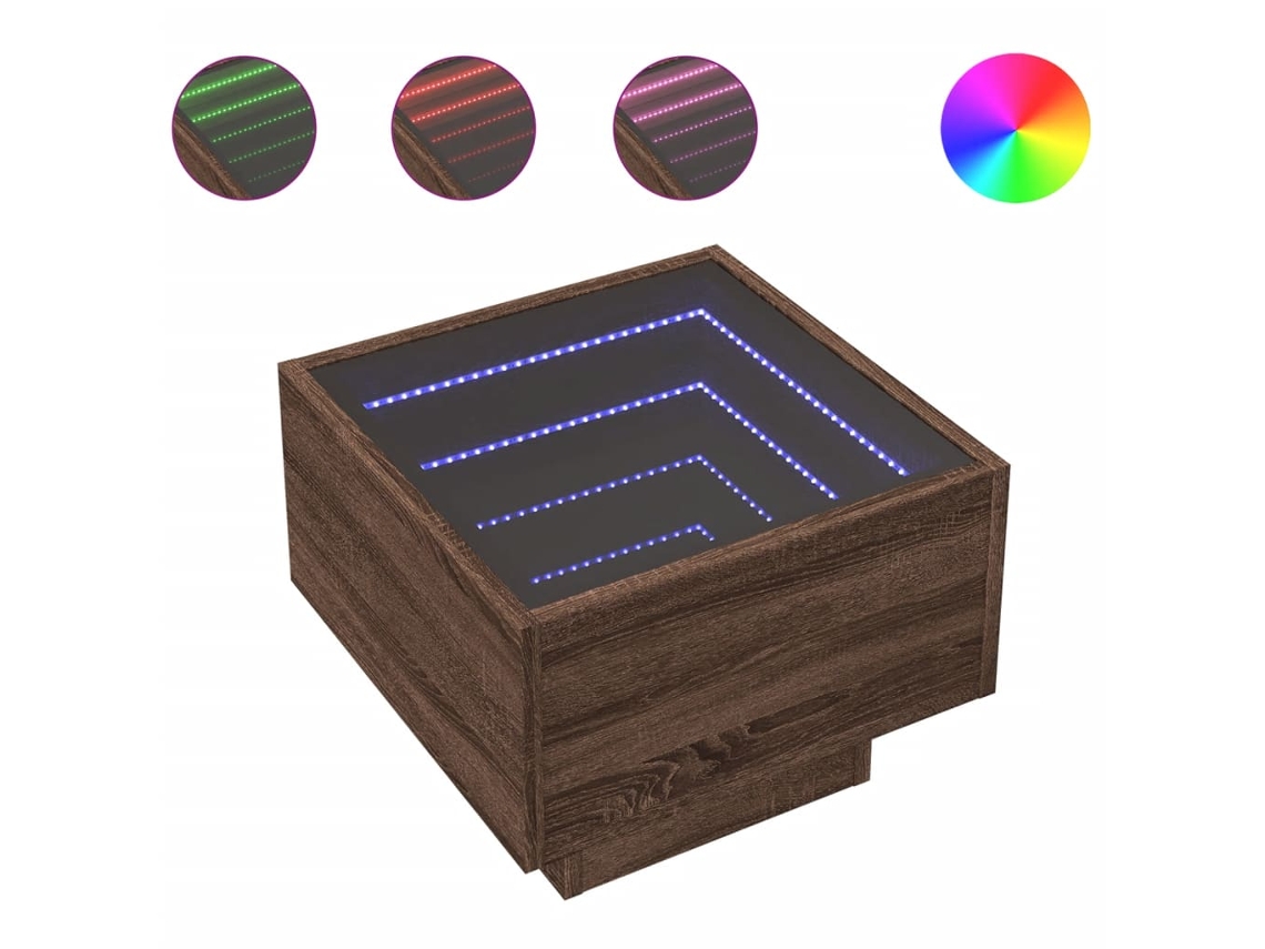 Mesa de apoio com LEDs, feita de madeira, 40x40x30 cm