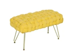 Banco para Pé da Cama, tapizado em Veludo, apoio para os Pés com Pernas de Metal e Assento Acolchoado, amarelo BTFORUS