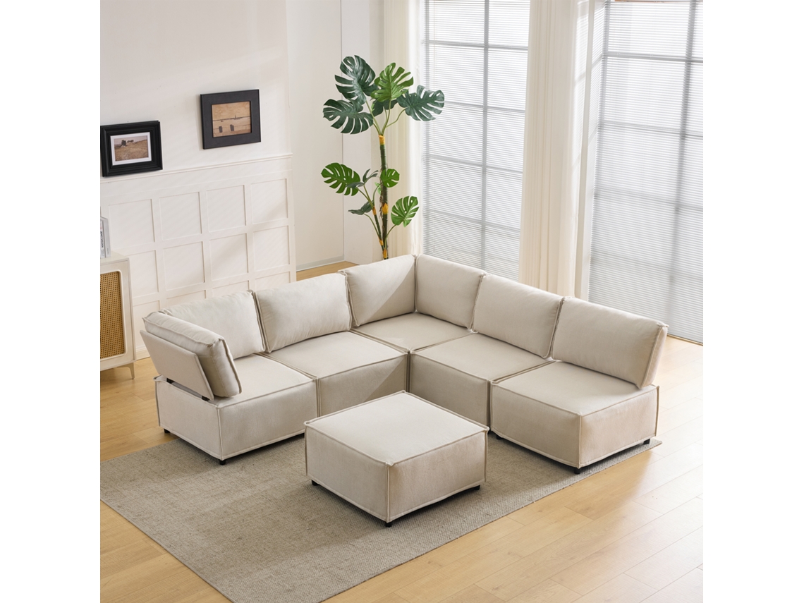 Sofá Modular De 6 Lugares - Modular, Flexível, Fácil De Montar, Para Qualquer Tipo De Casa - Bege