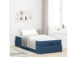 Vidaxl Estrutura De Cama Com Colchão 2 Unid. Azul Tecido