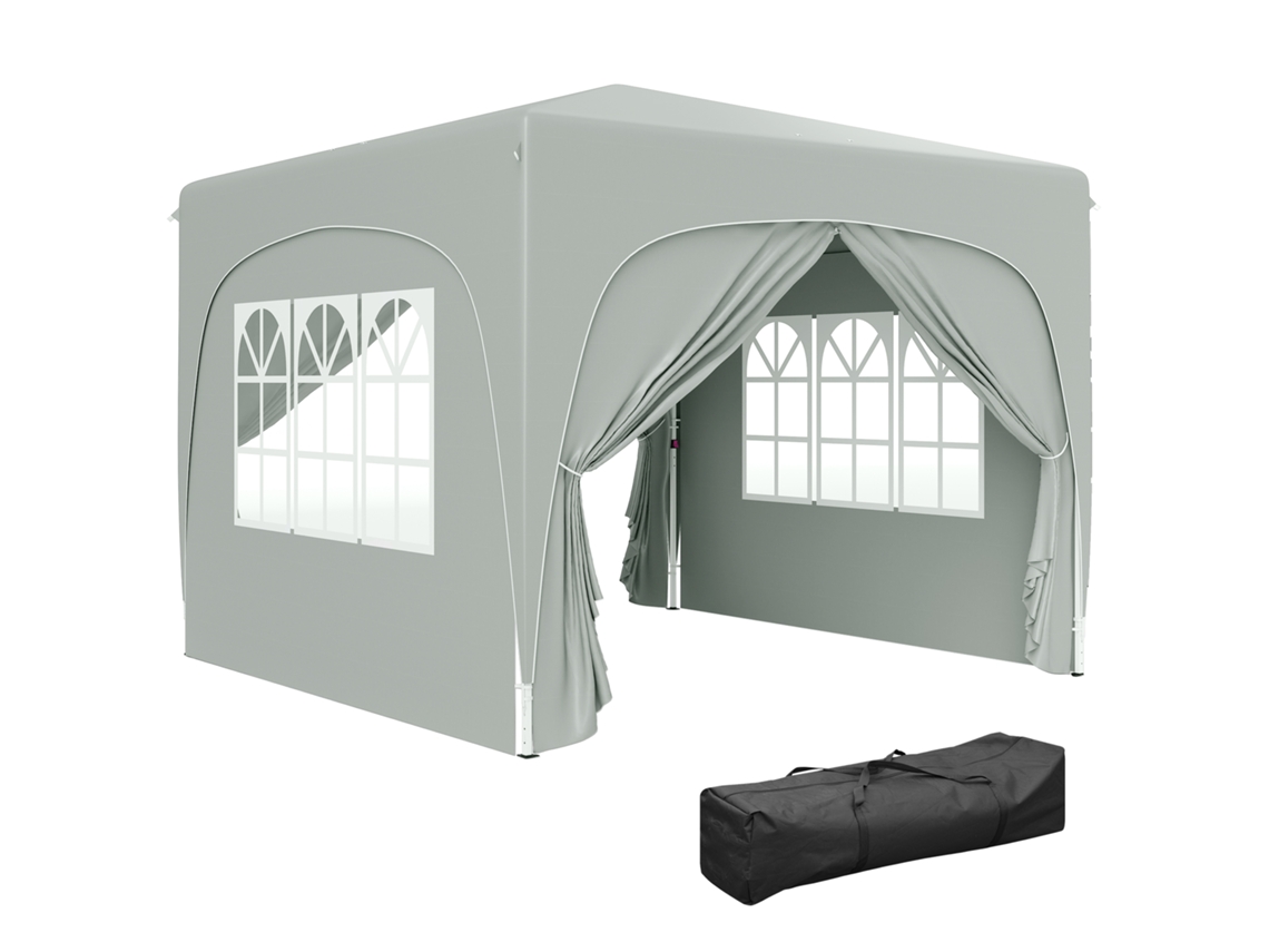 Carpa Plegável 3x3m, altura ajustável, 3 níveis, com 4 laterais com janelas, bolsa, UPF50+, impermeável, cinza BTFORUS