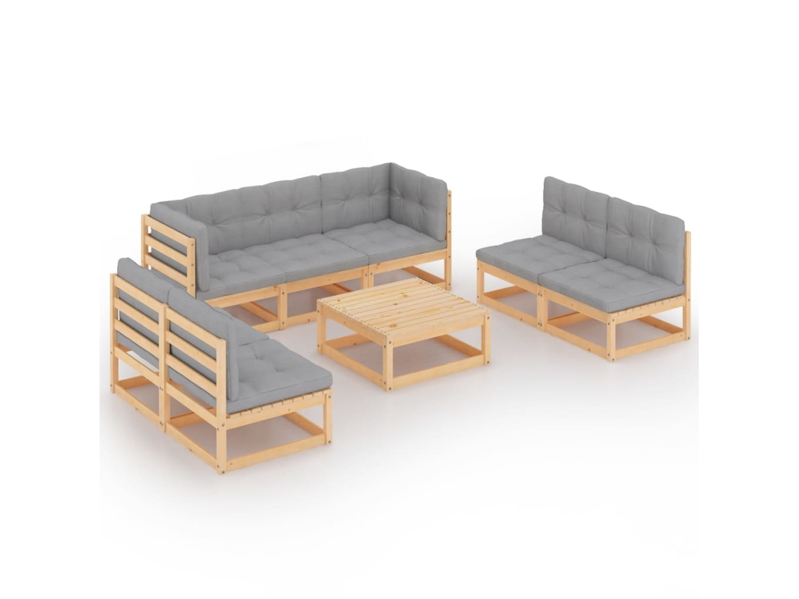 Conjunto 8 lounge de jardim com almofadões VIDAXL pinho maciço