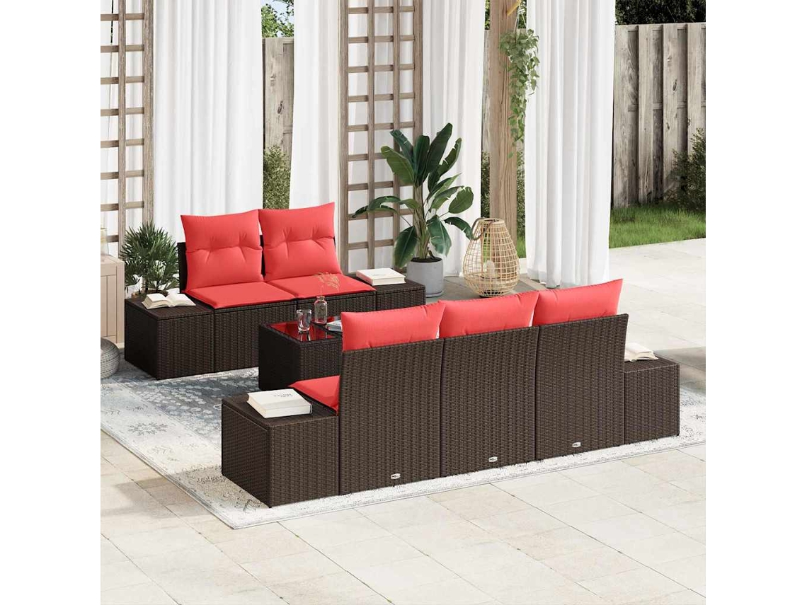 Vidaxl Conjunto De Sofá De Jardim 6 Unid. Castanho Vime Pe