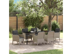 Vidaxl Conjunto De Jantar Para Jardim 7 Unid. Cinzento-claro Vime Pe