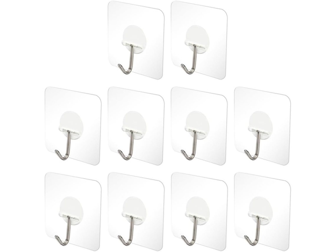 Conjunto 10 Ganchos Adesivos Resíduos Plástico Inoxidável Leves Compactos Armazenamento Escritório Aço Casa GOKOCO