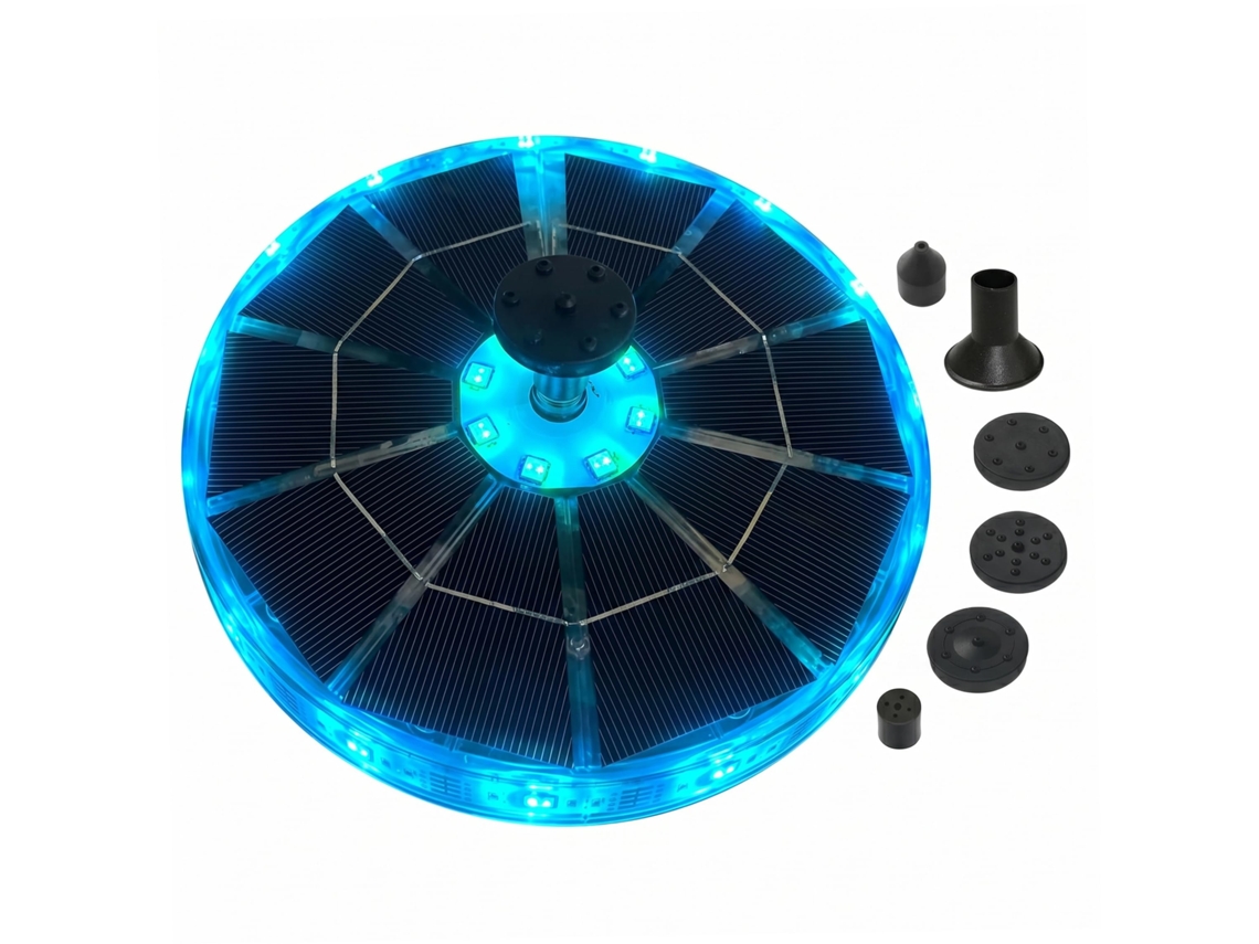 Fonte Solar Externa Preta Com Luzes Led Coloridas, Bomba De 6,30 Polegadas E 5 Bicos Intercambiáveis