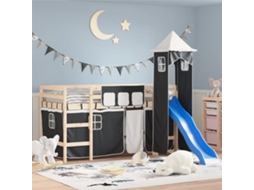 Vidaxl Cortinas Para Cama Elevada Com Torre Poliéster Branco E Preto