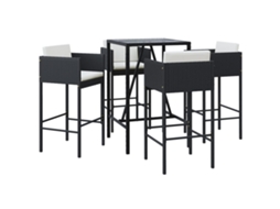 Conjunto 5 de Bar P/ Jardim com Almofadões VIDAXL Vime Pe Preto